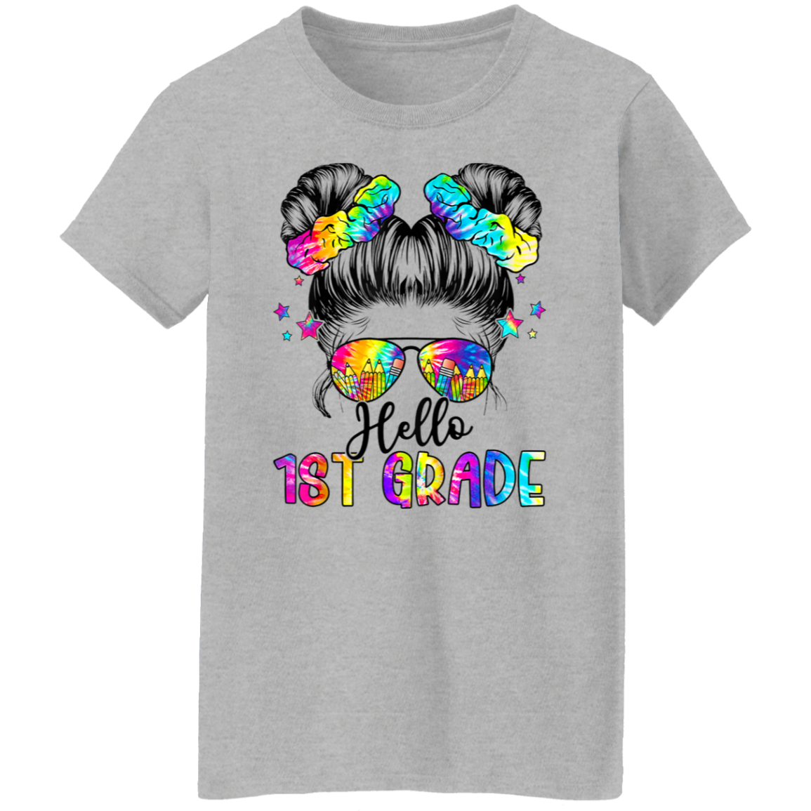 Messy Bun 1st Grade Back To School T-Shirt