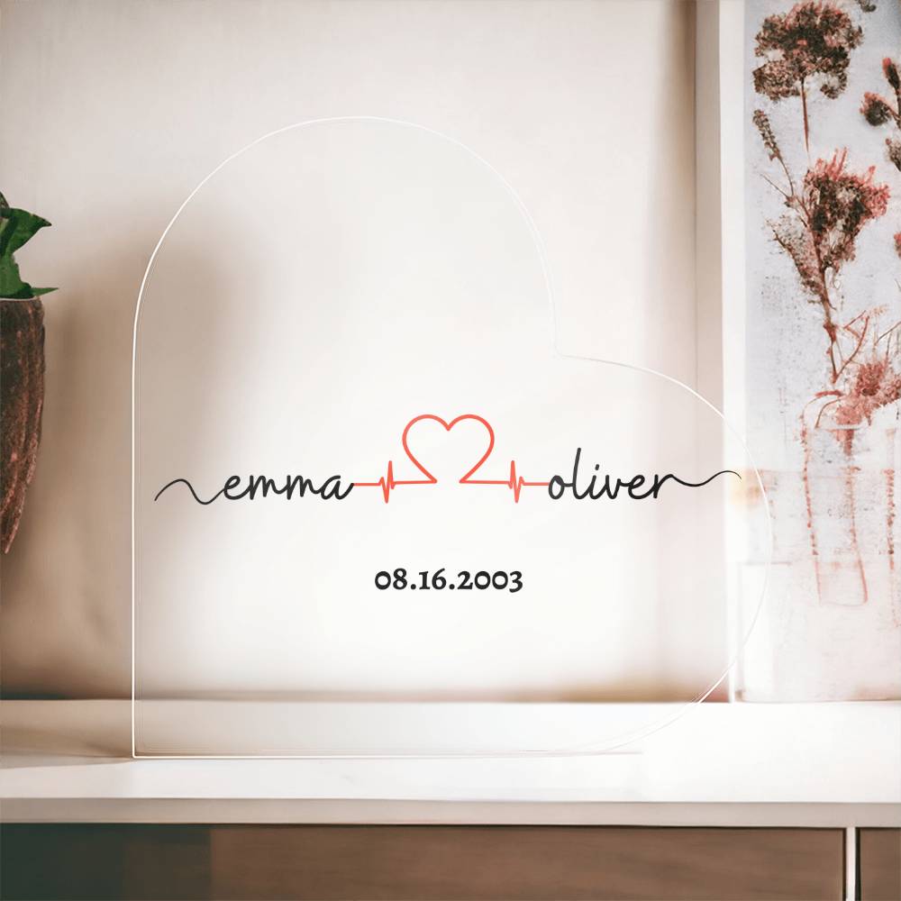 Personalized Names with Anniversary Date | Heart Acrylic | Black