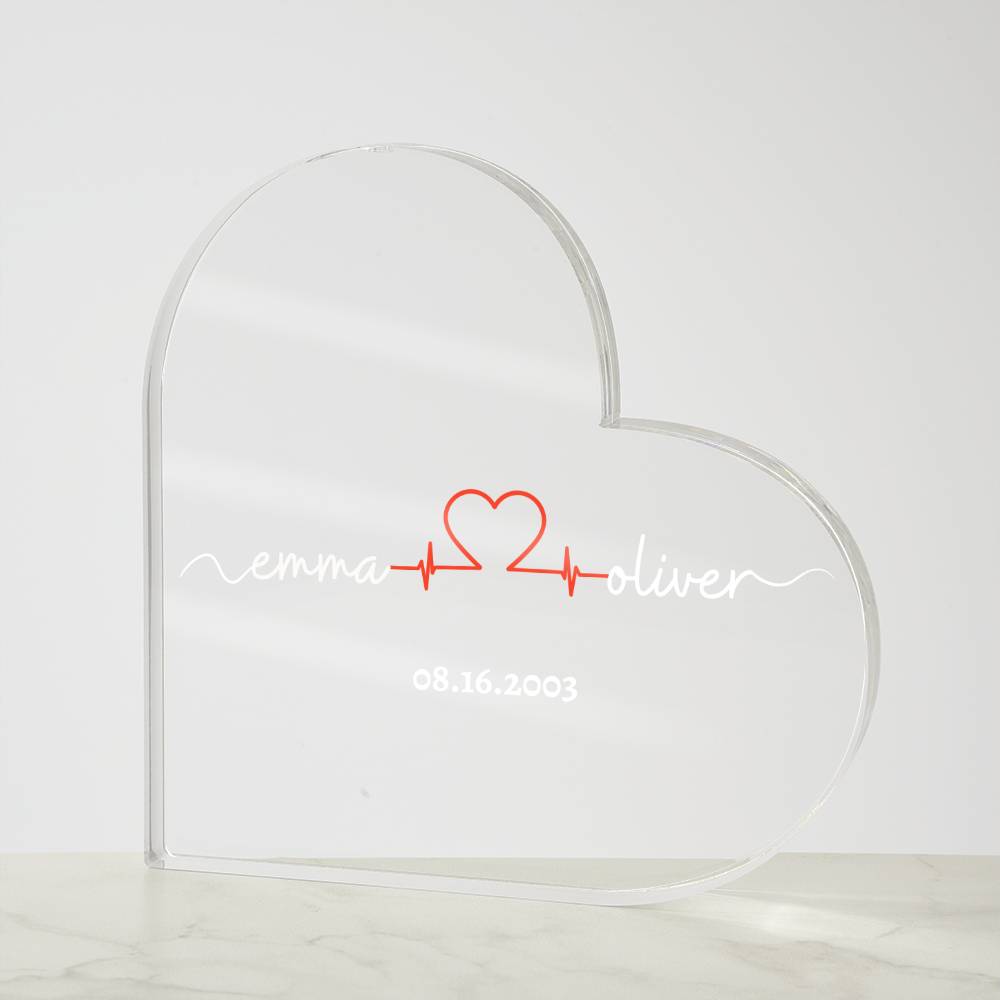 Personalized Names with Anniversary Date | Heart Acrylic | White